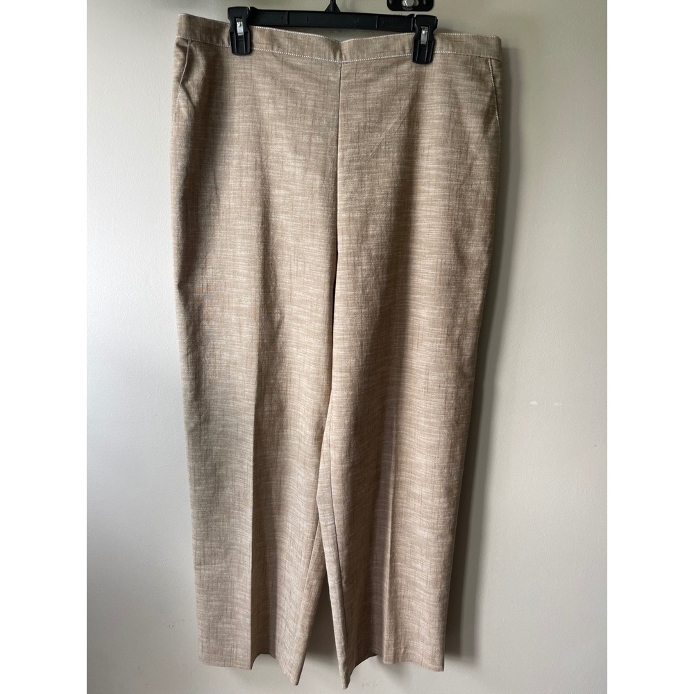 Alfred Dunner Tan Textured Elastic Back Straight Leg cotton casual office comort